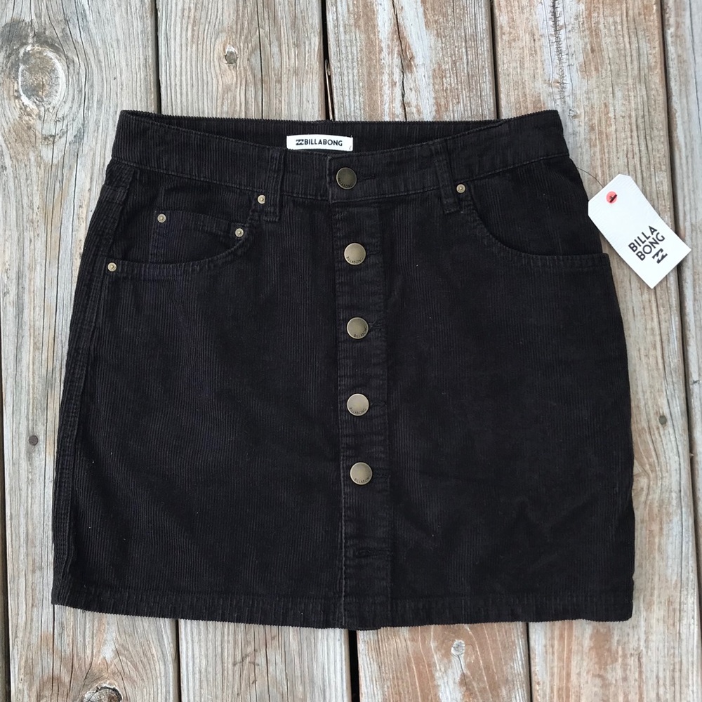 Billabong Good Life Corduroy Mini Skirt Black Button Front 26 27 NWT